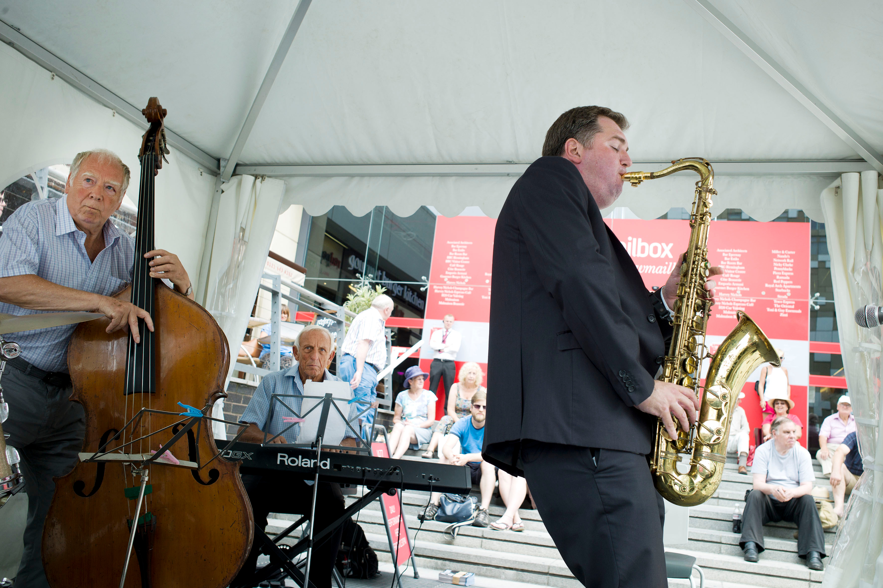 Taking the bandstand at The Mailbox